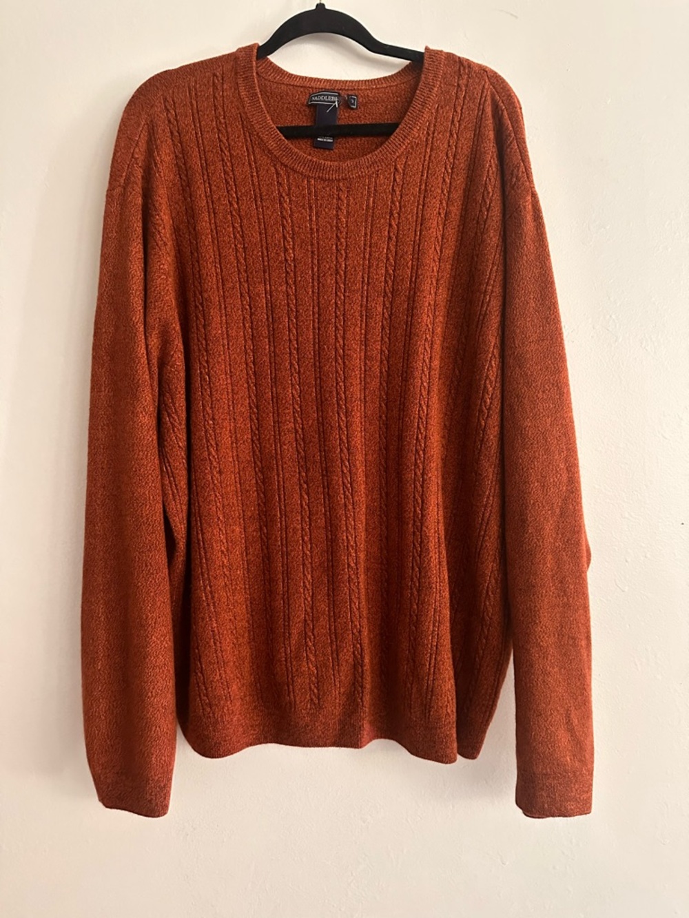 Lands' End Men's Cable Crewneck Sweater - Rust Orange